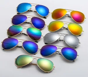 Men's classic double bridge aviator sunglasses with colorful reflective lenses for driving.