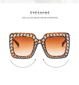 Grote vierkante strass zonnebril voor dames, retro disco mode verloopglazen trendy.