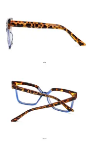 Moderne quadratische Blaulichtfilter Brille mit schickem Schildpatt und blauem Rahmen.