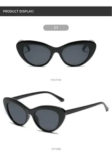 Occhiali da sole neri classici da donna stile occhio di gatto, tendenza triangolo.
