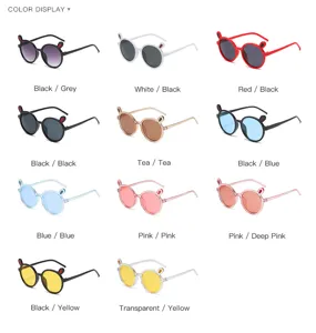 Kids fashion round sunglasses with cute rabbit ears, colorful children sun glasses for daily wear.