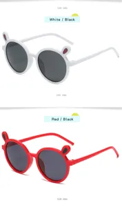 Cute cartoon bunny ear round frame children sunglasses, white and red styles for kids.