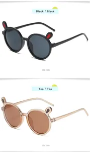 Cute rabbit ear children sunglasses, trendy round frame kids sun glasses in black and tea colors.