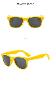 Children neon classic party sunglasses, stylish yellow frame with dark UV protection lenses.