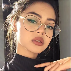 Retro Metall Rund Planglasbrille Anti Blaulicht Optische Brille Rahmen Für Unisex Geometrische Vollrand Brille