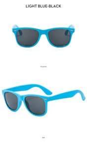 Kids neon blue classic wayfarer sunglasses, stylish UV protection for summer beach outdoor.
