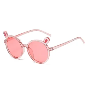 Cute pink translucent bunny ear round frame children sunglasses for stylish kids main view