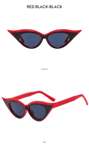Vue détaillée de lunettes de soleil tendance œil de chat rouge noir sous divers angles.
