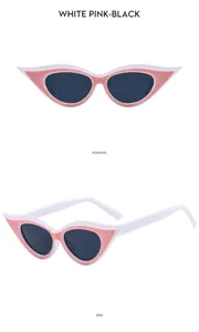 Lunettes de soleil œil-de-chat tendance pour femmes avec monture blanc et rose style rétro.