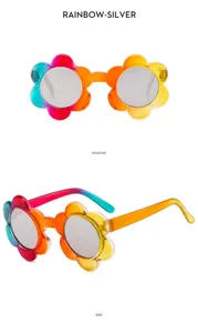 Kids rainbow flower sunglasses, cute colorful gradient frame with silver reflective lenses.