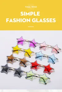 Fashion rhinestone star sunglasses rimless metal party sun glasses multi color lenses.