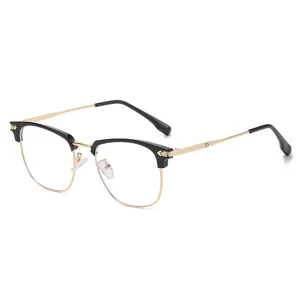 Monture de Lunettes Demi-cerclée en TR90 Ultra Légère pour Hommes Anti-lumière Bleue Lunettes Carrées