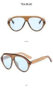 Gafas de sol de moda Y2K con montura marrón té y lentes azul claro únicas y estilo.