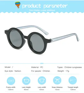 Gafas de sol redondas para niños estilo vintage, gafas de sol infantiles de 126 mm de ancho.