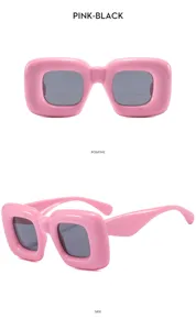 Pink chunky bubble square sunglasses, trendy exaggerated puffy frame sun glasses for women.