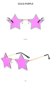 Trendy rimless star sunglasses with dazzling rhinestones, perfect for parties and fashion.