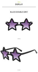 Occhiali da sole a stella per donna e uomo, montatura nera con lenti viola per feste.