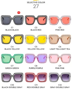 Modieuze vierkante zonnebril strass dames heren, vintage kristal disco zonnebrillen