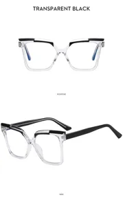 Transparente schwarze quadratische Brille Detailansicht, modernes Blaulicht Brillen Profil.