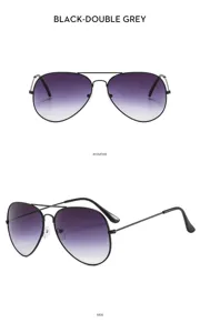 Men's double bridge aviator sunglasses with gradient lenses and stylish black metal frame.