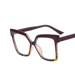 Große quadratische Blaulichtfilter Brille, stilvolles burgunder- und schildpattfarbenes Gestell.