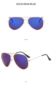 Men's Aviator Sunglasses Gold Metal Frame Blue Mirror Lens UV400 Driving Glasses