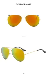 Men's classic double bridge aviator sunglasses with gold frame and orange reflective lenses.