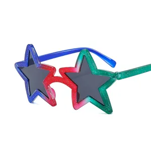 Occhiali da sole a stella con cornice colorata sfumata glitterata per festa costume moda.