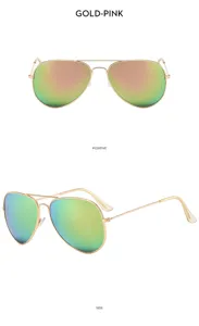 Gold-pink aviator sunglasses for men with double bridge and stylish reflective gradient lenses.