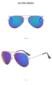 Classic double-bridge men's metal aviator sunglasses with stylish reflective blue lenses.
