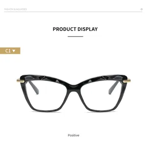 Monture de lunettes œil-de-chat anti-lumière bleue à facettes en cristal de mode.