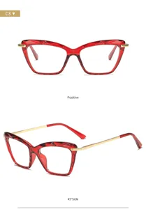 Monture de lunettes œil-de-chat en cristal rouge, lunettes élégantes anti-lumière bleue.