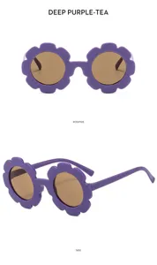 Süße kinder sonnenbrille detail, lila blumenrahmen mit braunen gläsern, sonnenschutz.