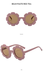 Süße florale Kindersonnenbrille mit runden Gestellen in Bohnenpaste Teefarbe für Babys.