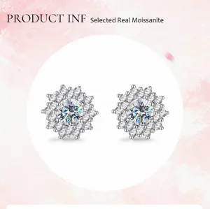 Stunning sunflower moissanite cluster earrings sparkling diamond silver jewelry gifts
