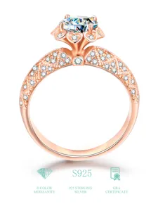 1 Karat Moissanit Ring 925 Silber Sechs Krappen Blumen Ring D Farbe Damen Schmuck