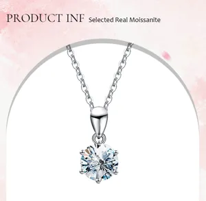 Classic six-prong moissanite necklace crafted in S925 sterling silver for women elegant daily wear.