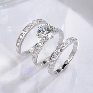 Ensemble de Bagues Empilables en Moissanite Argent Sterling 925 Avec Certificat GRA Bague de Mariage Détachable Femme