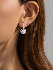 Elegant moissanite drop earrings with sparkling halo pave design for women, perfect for daily wear.