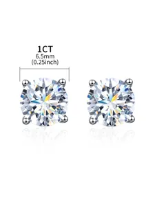 S925 Silber 1CT 6,5mm runder Schliff vier Krappen Solitär Ohrringe glitzernde Detailansicht