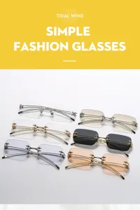 Gafas de sol punk sin montura con detalles de cruz de metal, estilo Y2K moderno para uso diario.