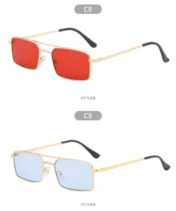 Lunettes de soleil rétro carrées en métal à double pont avec verres colorés tendance