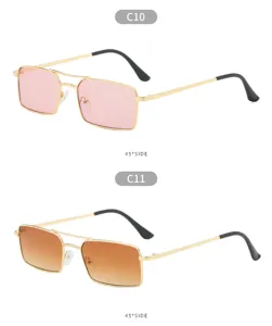 Lunettes de soleil vintage à double pont rectangulaire avec verres dégradés tendance et chic.