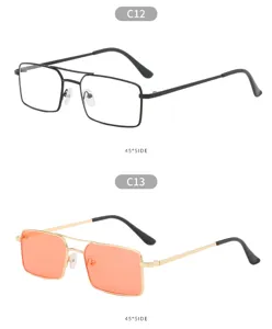 Lunettes de soleil carrees a double pont retro avec monture en metal pour style tendance.