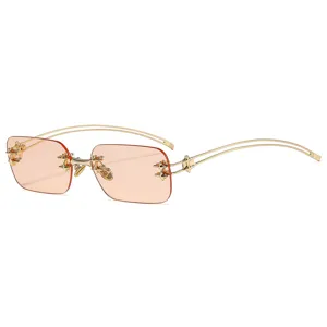 Gafas de sol Y2K sin montura mujer hombre, estilo punk decoración metal estrella lentes naranja
