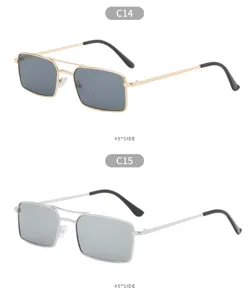 Lunettes de soleil metalliques carrees a double pont pour homme et femme, style retro.