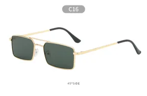 Lunettes de soleil vintage en métal à double pont pour hommes et femmes, lunettes de soleil carrées