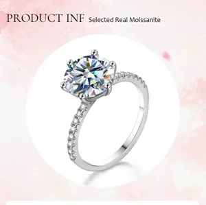 Nahaufnahme des sechszackigen Moissanit Solitärrings mit filigranem Pavé-Diamantband.