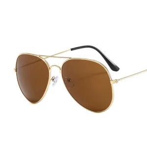 Classic gold metal frame aviator sunglasses with brown lenses for men UV protection