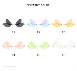 Modische rahmenlose Libellenflügel Sonnenbrille Farbvarianten Raster Detailansicht.